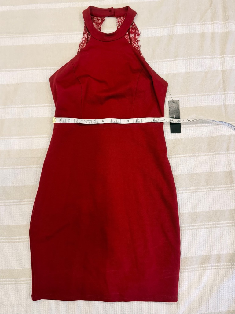 Lulu's Red Lace-Back Halter Bodycon Dress